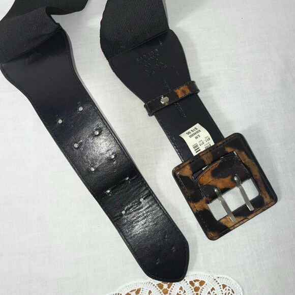 Vintage Y2K Wide Leopard Print Stretch Belt – S/M – Retro Statement Waist Cinche - Picture 7 of 16